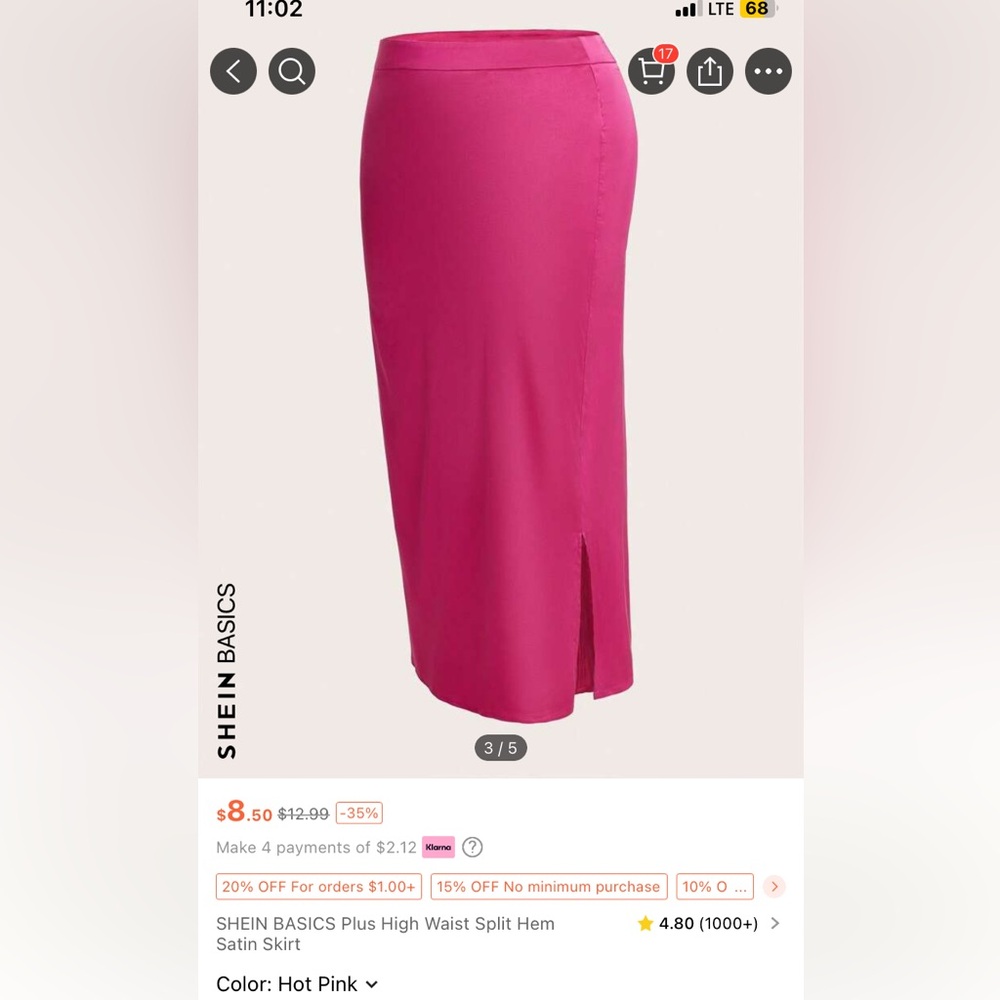 High Waist Split Hem Satin Skirt 1: Pink 1:Black